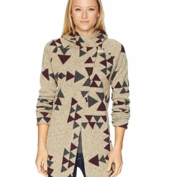 The North Face Aztec Open Cardigan Women SP Crescent Wrap Hooded Sweater Western - Picture 2 of 15
